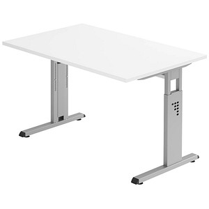 HAMMERBACHER OS 12 höhenverstellbarer Schreibtisch weiß rechteckig, C-Fuß-Gestell silber 120,0 x 80,0 cm