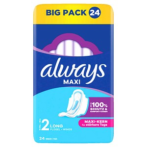 always Binden Maxi Long mit Flügeln für mittlere bis starke Tage, 24 St.
