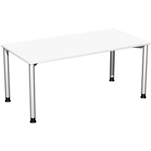 4038933482941 - Flex höhenverstellbarer Schreibtisch weiß silber rechteckig 4-Fuß-Gestell silber 1600 x 800 cm