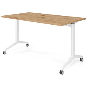 HAMMERBACHER Mehrzwecktisch asteiche rechteckig, T-Fuß-Gestell weiß, 140,0 x 80,0 x 75,0 cm