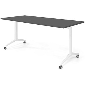 HAMMERBACHER Mehrzwecktisch graphit rechteckig, T-Fuß-Gestell weiß, 180,0 x 80,0 x 75,0 cm