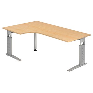 HAMMERBACHER Haziender höhenverstellbarer Schreibtisch ahorn L-Form, C-Fuß-Gestell silber 200,0 x 80,0/120,0 cm