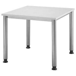 HAMMERBACHER Orbis höhenverstellbarer Schreibtisch lichtgrau quadratisch, 4-Fuß-Gestell silber 80,0 x 80,0 cm