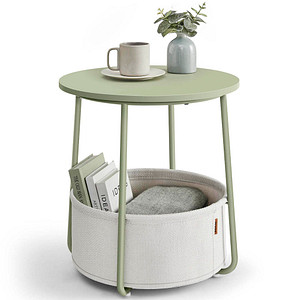 0194343142760 - VASAGLE Beistelltisch rund kleiner Tisch Couchtisch klein Wohnzimmertisch mit Korb aus Stoff Stauraum für Wohnzimmer Schlafzimmer Nachttisch