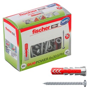 fischer DuoPower 6x30 S PH 2K Dübel mit Schrauben Ø 6 mm x 30 mm, 50 Stück