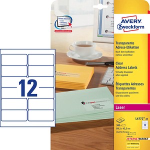 300 AVERY Zweckform Folien-Adressetiketten L4772-25 transparent 300 AVERY Zweckform Folien-Adressetiketten L4772-25 transparent