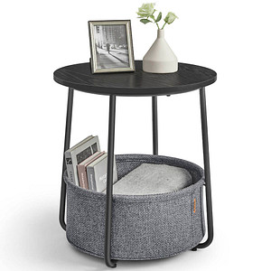 0194343142739 - Songmics - vasagle Beistelltisch rund kleiner Tisch Couchtisch klein Wohnzimmertisch mit Korb aus Stoff Stauraum für Wohnzimmer Schlafzimmer