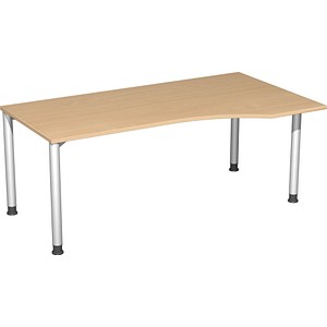 4038933003764 - Flex höhenverstellbarer Schreibtisch buche silber Trapezform 4-Fuß-Gestell silber 1800 x 800  1000 cm