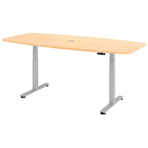 4032062176368 - HAMMERBACHER Konferenztisch XDSM22 ahorn Tonnenform T-Fuß-Gestell silber 2200 x 1030 x 620 - 1270 cm