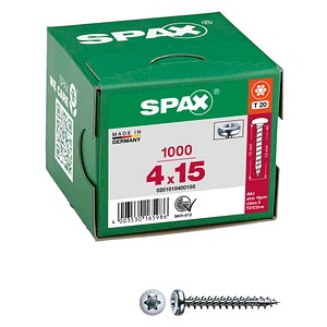 4003530165986 - Universalschraube 4 x 15 mm 1000 Stück Vollgewinde Halbrundkopf t-star plus T20 4CUT wirox - 0201010400155 - Spax 4003530165986 - Universalschraube 4 x 15 mm 1000 Stück Vollgewinde Halbrundkopf t-star plus T20 4CUT wirox - 0201010400155 - Spax