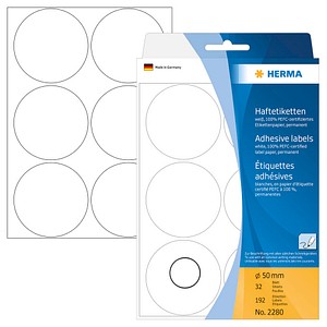 4008705022804 - HERMA Vielzwecketiketten Farbpunkte Ø 50 mm rund weiß Papier matt Handbeschriftung 192 St - Weiß - Kreis - Zellulose - Papier - Deutschland - 50 mm - 50 mm