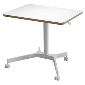 4002432138395 - Schreibtisch LEITZ Ergo Compact Rechteck per Gasfeder höhenverstellbar T-Fuß mit Rollen B 800 x T 600 x H 750-1140 mm weiß weiß