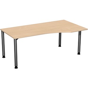 4038933003757 - Flex höhenverstellbarer Schreibtisch buche anthrazit Trapezform 4-Fuß-Gestell grau 1800 x 800  1000 cm