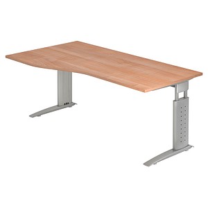4032062141267 - HAMMERBACHER US18 höhenverstellbarer Schreibtisch nussbaum Trapezform C-Fuß-Gestell silber 1800 x 1000 cm 4032062141267 - HAMMERBACHER US18 höhenverstellbarer Schreibtisch nussbaum Trapezform C-Fuß-Gestell silber 1800 x 1000 cm