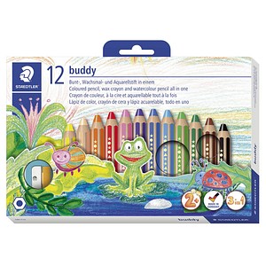 4007817029190 - STAEDTLER Hexagonal-Buntstift buddy12er Kartonetui +Spitzer Der ideale erste Kinderbuntstift! 760cm (3) 1 Bunt- Wachsmal - 1 Stück (140 C12)