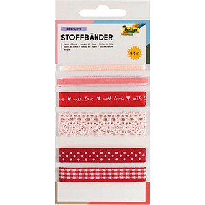 folia Geschenkband Set Rosy Love unterschiedlich rot/weiß