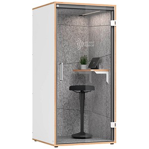 4032062320952 - Telefonbox Silent Space 1 ESG-Glastür LED-Beleuchtung Lüftungssystem Akustikkabine weiß grau meliert