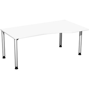 4038933482965 - Flex höhenverstellbarer Schreibtisch weiß silber Trapezform 4-Fuß-Gestell silber 1800 x 800  1000 cm