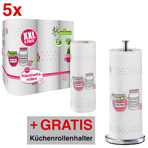 AKTION: Küchenrollen XXL PACK 3-lagig, 5x 6 Rollen + GRATIS Zeller Küchenrollenhalter Edelstahl