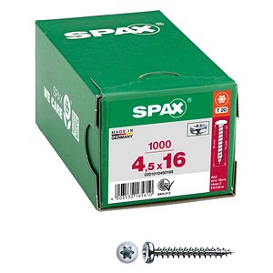 4003530165610 - Universalschraube 45 x 16 mm 1000 Stück Vollgewinde Halbrundkopf t-star plus T20 4CUT wirox - 0201010450165 - Spax 4003530165610 - Universalschraube 45 x 16 mm 1000 Stück Vollgewinde Halbrundkopf t-star plus T20 4CUT wirox - 0201010450165 - Spax