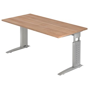 4032062140901 - HAMMERBACHER US16 höhenverstellbarer Schreibtisch nussbaum rechteckig C-Fuß-Gestell silber 1600 x 800 cm