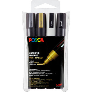 uni-ball POSCA PC-5M Metallic Acrylstift farbsortiert 1,8 - 2,5 mm, 4 St.