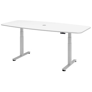 4032062176542 - HAMMERBACHER Konferenztisch XDSM22 weiß Tonnenform T-Fuß-Gestell silber 2200 x 1030 x 620 - 1270 cm