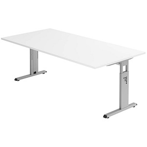4032062149720 - HAMMERBACHER OS 2E höhenverstellbarer Schreibtisch weiß rechteckig C-Fuß-Gestell silber 2000 x 1000 cm