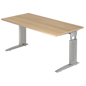 4032062164648 - HAMMERBACHER US16 höhenverstellbarer Schreibtisch eiche rechteckig C-Fuß-Gestell silber 1600 x 800 cm