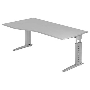 4032062141229 - HAMMERBACHER US18 höhenverstellbarer Schreibtisch lichtgrau Trapezform C-Fuß-Gestell silber 1800 x 1000 cm