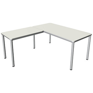 4044917444157 - Prime Schreibtisch weiß L-Form 6-Fuß-Gestell silber 1600 x 1800 cm