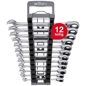 4010995446611 - Ringratschen-Gabelschlüssel Set 13-tlg umschaltbar inkl Halter i Ring Ratschenschlüssel Set 8-19 mm i Maulschlüssel Satz mit Ringratsche 44661