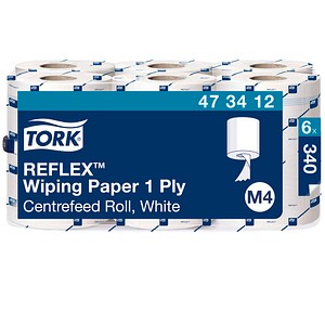 TORK Putztuchrollen Reflex™ Premium M4 1-lagig weiß, 340 Blätter, 6 Rollen