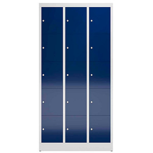 4061815857360 - Schließfachschrank ClassiX enzianblau lichtgrau X-520531 15 Schließfächer 870 x 500 x 1800 cm 4061815857360 LÜLLMANN