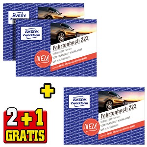 4004182002254 - Fahrtenbuch AVERY® Zweckform 222-3P Sonderaktion mit 3 x Fahrtenbuch 222 A6 Querformat von Rechtsexperten geprüft mit Ausfüllhilfe FSC®-Papier