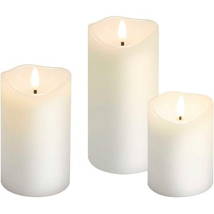 4040849777790 - GOOBAY 77779 - LED Echtwachskerze 3er Set warmweiß mit Timer 15-125-10x75 cm