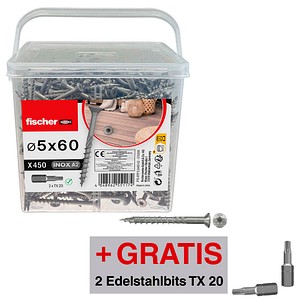 AKTION: fischer Terrassenschrauben 576395 5 mm x 60 mm, 450 St. + GRATIS 2 x Edelstahlbit TX 20