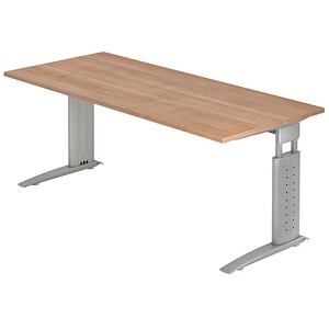 4032062141021 - HAMMERBACHER US19 höhenverstellbarer Schreibtisch nussbaum rechteckig C-Fuß-Gestell silber 1800 x 800 cm