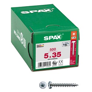 4003530113932 - Universalschraube 5 x 35 mm 500 Stück Vollgewinde Halbrundkopf t-star plus T20 4CUT wirox - 0201010500355 - Spax