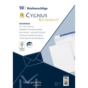 4003928786601 - Versandtaschen Cygnus Excellence 30002434 lange Seite offen C4 ohne Fenster haftklebend 120g weiß 4003928786601 10 Stück