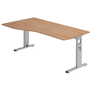 HAMMERBACHER Gradeo höhenverstellbarer Schreibtisch nussbaum Trapezform, C-Fuß-Gestell silber 180,0 x 80,0/100,0 cm