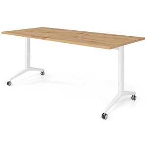 HAMMERBACHER Mehrzwecktisch asteiche rechteckig, T-Fuß-Gestell weiß, 180,0 x 80,0 x 75,0 cm