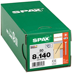 4003530257285 - Holzbauschraube 80 x 140 mm 50 Stück Vollgewinde Senkkopf t-star plus CUT-Spitze wirox - 1201010801405 - Spax