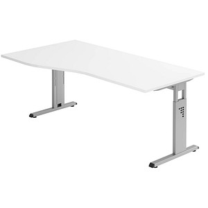 HAMMERBACHER Gradeo höhenverstellbarer Schreibtisch weiß Trapezform, C-Fuß-Gestell silber 180,0 x 80,0/100,0 cm