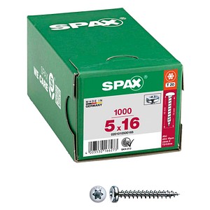 4003530166273 - Universalschraube 5 x 16 mm 1000 Stück Vollgewinde Halbrundkopf t-star plus T20 4CUT wirox - 0201010500165 - Spax