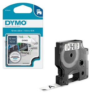 DYMO Beschriftungsband D1 16957 S0718040, 12 mm schwarz auf weiß DYMO Beschriftungsband D1 16957 S0718040, 12 mm schwarz auf weiß