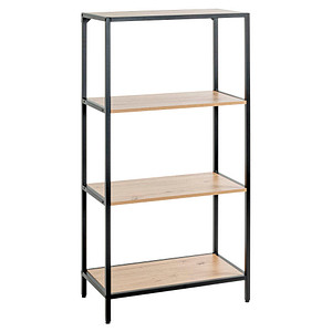 4001070374066 - Regal HAKU 4 Fachböden mit jeweils bis zu 15 kg Tragkraft B 640 x T 350 x H 1290 mm Stahl Holz schwarz helles Eiche-Dekor