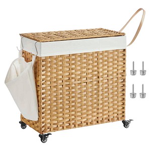 SONGMICS Wäschesortierer bambus, weiß, bis 30,0 kg, 1 St.