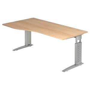 4032062164662 - VUS18 E SDEAUFB Höhenverstellbarer Schreibtisch Eiche Holz Metall Silber C-Fuß 1800 x 800 x 680 mm Mit Aufbau