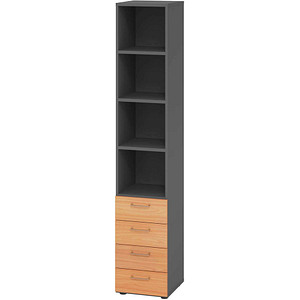4032062324547 - eurokraft pro Regalschrank 3 Fachböden 4 Schubladen graphit Buche 4032062324547 - eurokraft pro Regalschrank 3 Fachböden 4 Schubladen graphit Buche